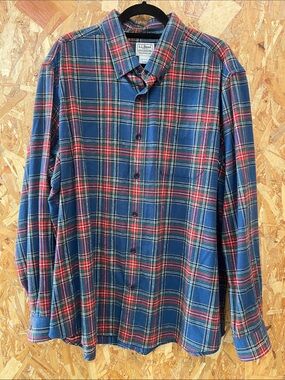 L.L. Bean Men's Blue, Red & Green Plaid Button-Down Shirt